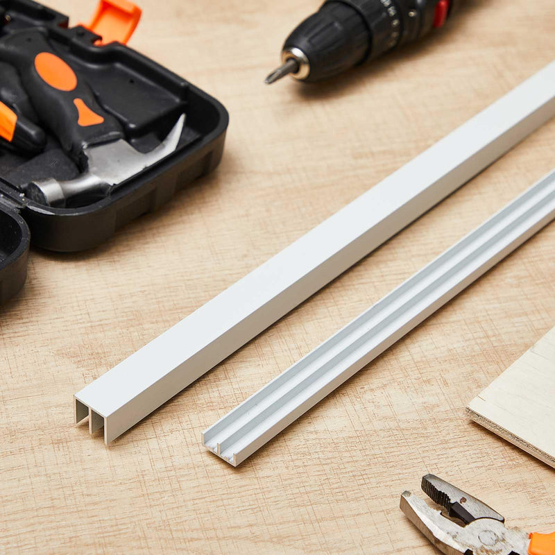 Landical 1 Set 4 ft White Aluminum Sliding Door Track Set for 1/4" Panels, Top and Bottom Closet Door Metal Track for Cabinet, Showcase, Glass or Wood Sliding Doors
