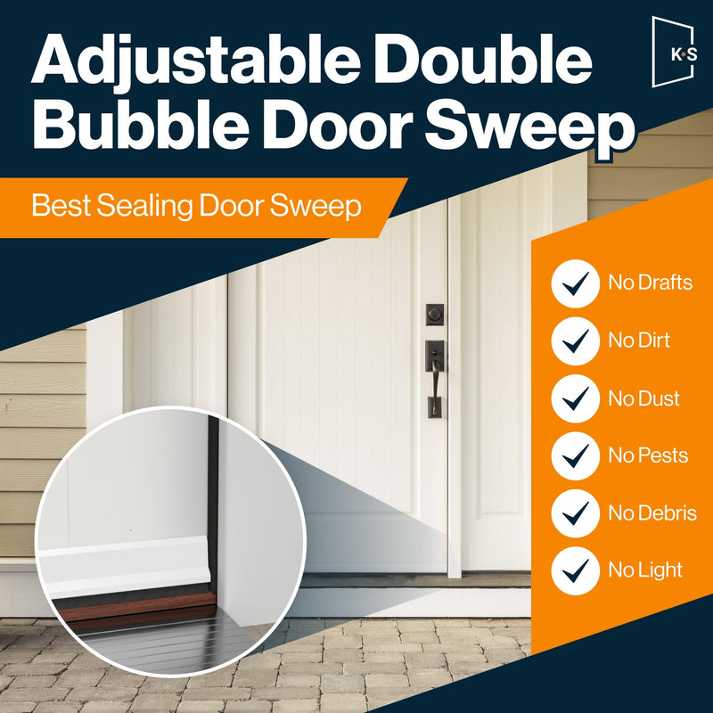 New: KS Hardware,Patent Pending, Adjustable Double Bubble Door Sweep, Draft Stopper, Under Door Seal for Exterior Doors, 1 3/4" x 36", White (36 inch) 36 Inch