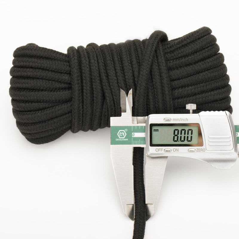 2Pcs Soft Cotton Rope, 66Ft x 8MM Thick Rope, Black Cotton Rope, Soft Tying Long Rope for Hanging Clothes, Binding Luggage and Home Decoration(2pcs x 33ft)