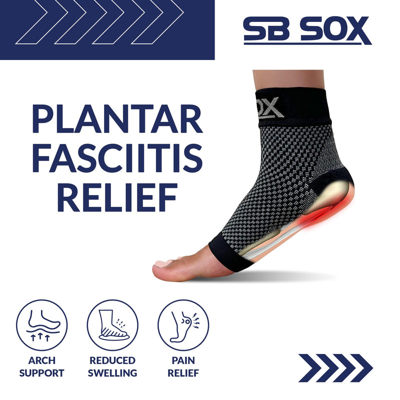 SB SOX Plantar Fasciitis Compression Socks - Plantar Fasciitis Relief for All Day Wear - Best Ankle Sleeve and Arch Support for Foot Pain and Comfort (Black, Medium) Black