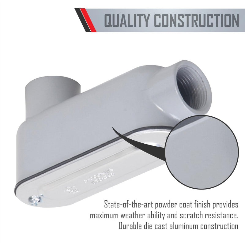TayMac RLB050 Threaded LB Conduit Body, Die Cast Aluminum, Stamped Steel Cover, 1/2-Inch, Gray
