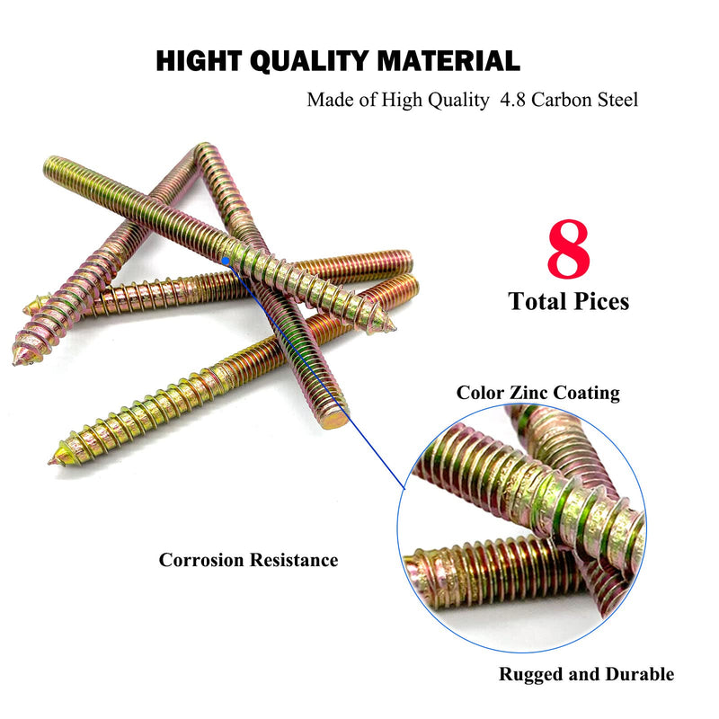 8 Pack 3/8-16 x 5 Inch Hanger Bolts 3/8-16" Double Headed Bolts 3/8 Wood Dowel Screw Self-Tapping Screw Hanger Bolts for Furniture Screws Double Screw Threaded Rods Bolt 127mm Length 3/8-16"x5"-8PCS