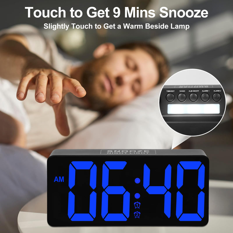 Alarm Clock for Bedroom Heavy Sleepers with Bed Shaker & Night Light-Vibrating Digital Clock Large Dimmable LED Digits with Dual Alarm & Charging Port Table Desk Clock for Hearing Impaired Seniors Blue Digit-black Case