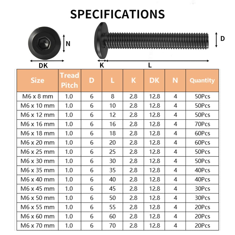 M6 x 45mm 30Pcs Flat Head Hex Socket Cap Screws Bolts,304 Stainless Steel 18-8 Bolts,Full Thread,Hex Drive,Furniture,Bed,Chair Repairs,Black Zinc Plated(with Hex Spanner) M6 x 45mm Black