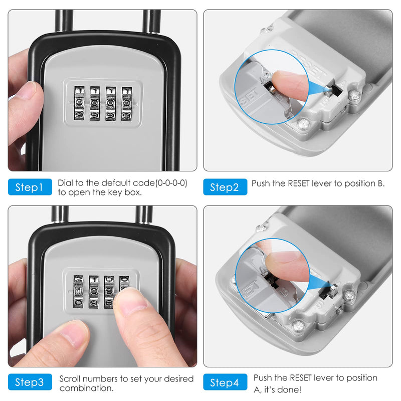 Key Lock Box, [2 Pack] Wall Mounted Key Safe Box, Weatherproof 4 Digit Combination Key Storage Lock Box, 5 Keys Capacity Lockbox with Removable Shackle for Indoor Outdoor, School Supplies Silver