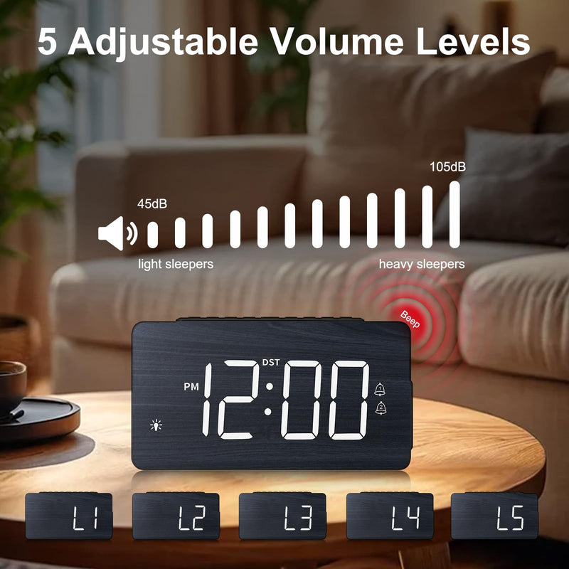 LICHI Wooden Digital Alarm Clock for Bedrooms， Loud Alarm for Heavy Sleepers, Dual Use as Desk/Wall Clock, Adjustable Volume, Dimmer, DST - Wood Decor & Gifts