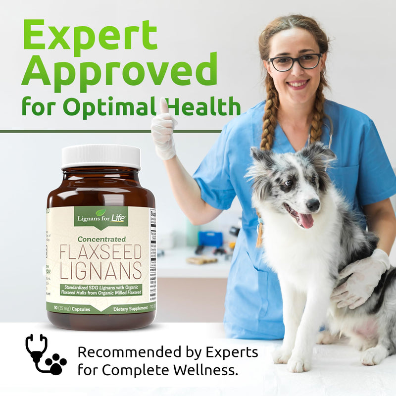 Lignans for Life Flaxseed Lignans for Dogs & People + SDG - Omega 3 Fatty Acids, High Fiber Antioxidants - Improve Shiny Coat, Digestive & Heart Health for Dogs, 35mg, 90 Flaxseed Capsules, 1 Pack 35mg, 90 Capsules, 1 Bottle - PawsPlanet Australia