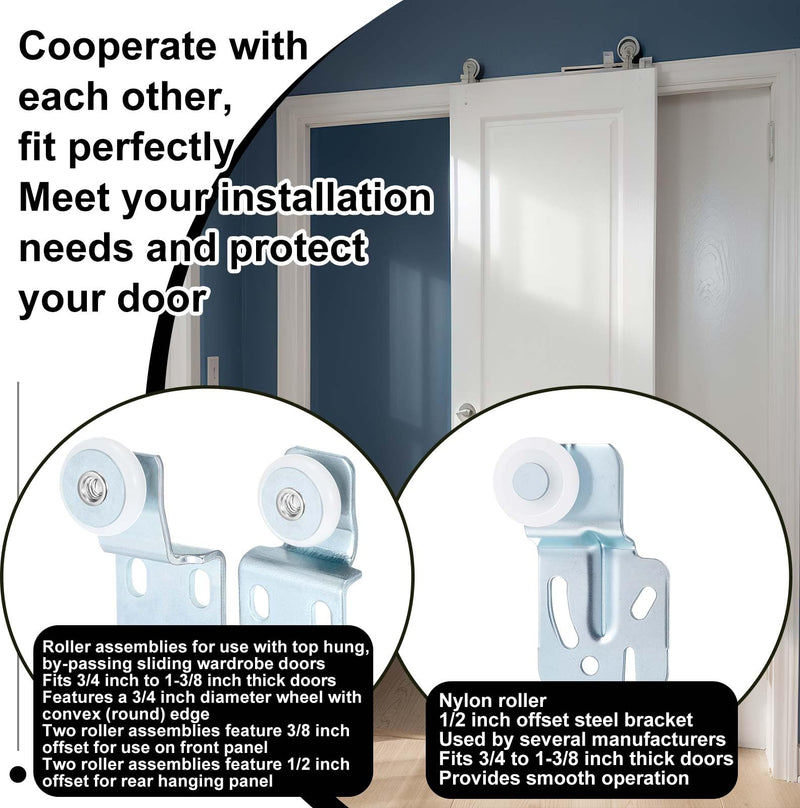 Blulu 12 Pcs Sliding Closet Door Roller Kit Wardrobe Door Rollers Replacement for Top Hung Bypass, 3/4" Wheel with 1/2" and 3/8" Offset, 7/8" Wheel with 1/2" Offset