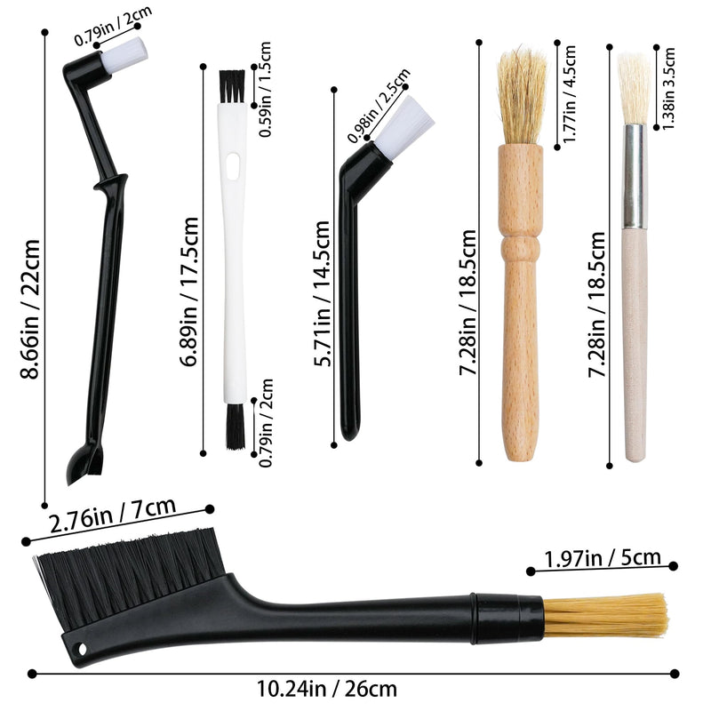 6-piece coffee grinding brush set, coffee grinding natural bristle brush and nylon espresso brush, coffee machine dust removal cleaning brush