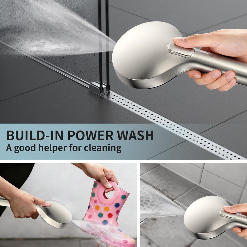 Shower Head, High Pressure 9-Spray Modes Handheld Showerhead, 71" Long Hose Hand Held Shower, Brushed Nickel Shower Head With Wall Bracket & Power Wash
