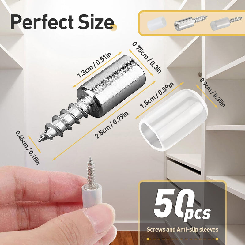50 Pcs Self Tapping Screws Cabinet Laminate Support, Shelf Pins with Non-Slip Sleeve, Cabinet Shelf Pegs for Kitchen Utensils, Bookcases and Wardrobes, Fixed Support Self - Tapping Cross Screw 50 Pack White