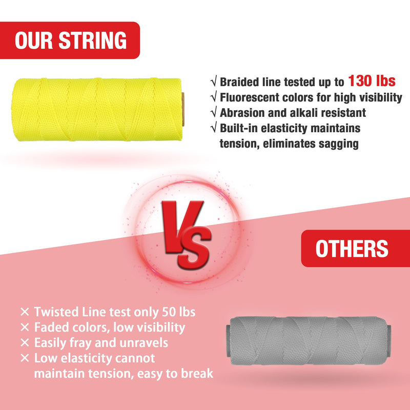 Goldblatt Mason Line, 500 Feet #18 Braided Nylon String Line, Nylon Twine for Gardening or Masonry Tools, Perfect Construction String for A String Level, Twine String for Gardening 500FT Fluorescent Yellow