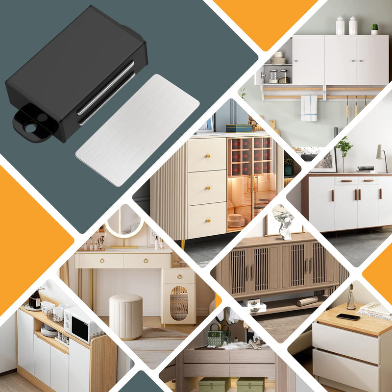 Jiayi 4 Pack Strong 17lb Magnetic Door Catch Stainless Steel Self Adhesive Cabinet Magnets for Kitchen Cabinet Drawer Cupboard Closet Door Latch Black
