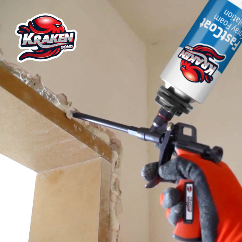 Kraken Bond PRO Spray Foam Gun - Professional Insulation for Window and Door Great Applicator for Caulking Sealing | Metal Body Covered Fully Teflon PTFE Nonstick | Foam&Cleaner NOT Included 1 Pack Spray Foam Gun Red