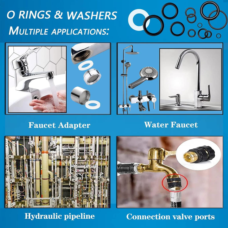 1000 Pcs 18 Size O Ring Kit+18 Size Rubber Washers Assortment Kit for Plumbing Faucet Water Pipe Garden Hose Washers Shower Heads Gasket Repair and Air or Gas Connections Plumbing Washers and O Ring 1000 Pc