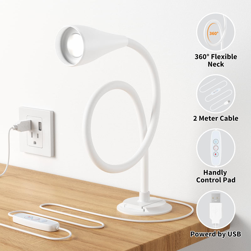 Book Light for Bed, Reading Light at Night, Wall Mount Reading Lamp for Bedside,Headboard, Eye Care LED, 5 Color & Brightness Dimmable, Flexible Gosseneck, 1 Pack, White 1Set/White
