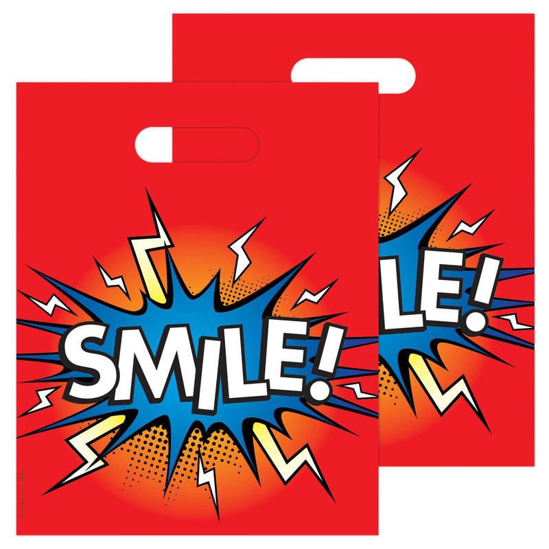 Practicon Electric Smile 8" x 10" Dental Giveaway Bag, Dental Hygiene Patient Care Goodie Bag, Dentist Office Plastic Gift Bags, 100 Pack 8" x 10"