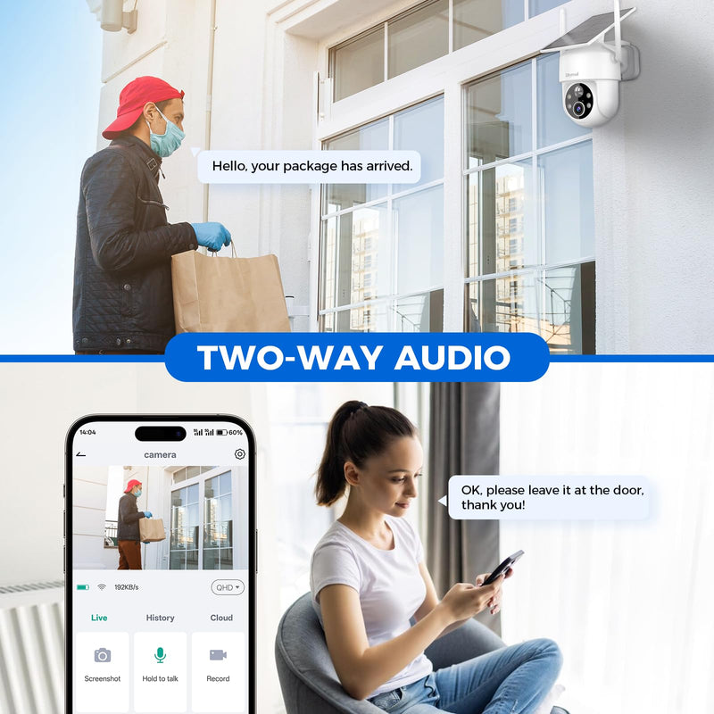 2K 360° View Security Cameras Wireless Outdoor, Solar Cameras for Home Security, Color/IR Illumination Night Vision, AI Detection, 2-Way Audio, Siren Alarm, SD/Cloud Storage, 2.4g WiFi White - 1 Pack