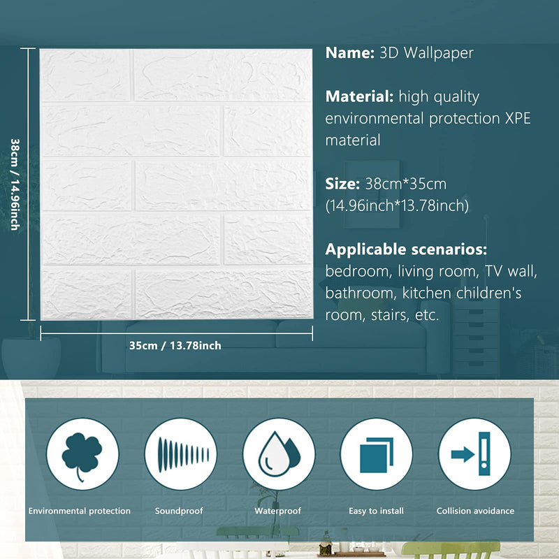 20 PCS White 3D Wall Panels, 29 sq.feet Coverage, Printable Wallpaper Sticker with Self-Adhesive Waterproof Brick PE Foam Wall Panels Peel and Stick for Interior Wall Decor, Home Decoration 20PCS-29 Sq Ft