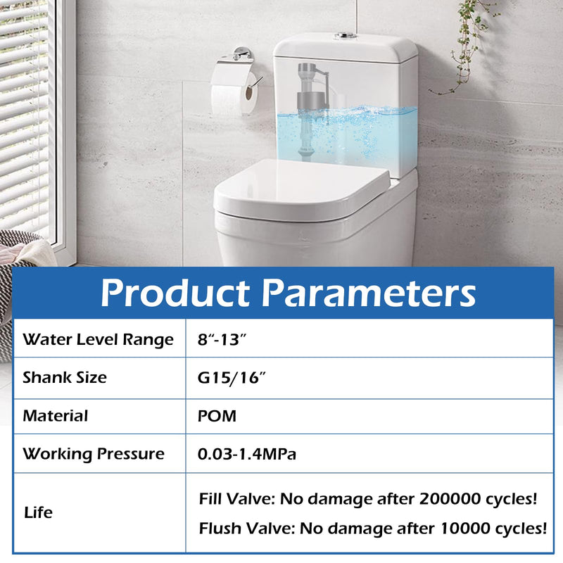 4 Pack Toilet Fill Valve Replacement Kit with Gloves, Adjustable Universal Toilet Tank Fill Valve, Quiet Leak-Proof Toilet Valve for Easy DIY Home Repair (8–13 in, G15/16") 4