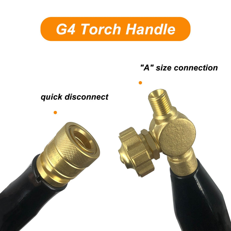 0386-0308 G4 Torch Handle with Valves for Torch kit, “A” Connections, Air Acetylene, Use with Torch Tips, Torch Hose, Acetylene Regulator, Acetylene Tank - Quick Disconnect Acetylene Handle