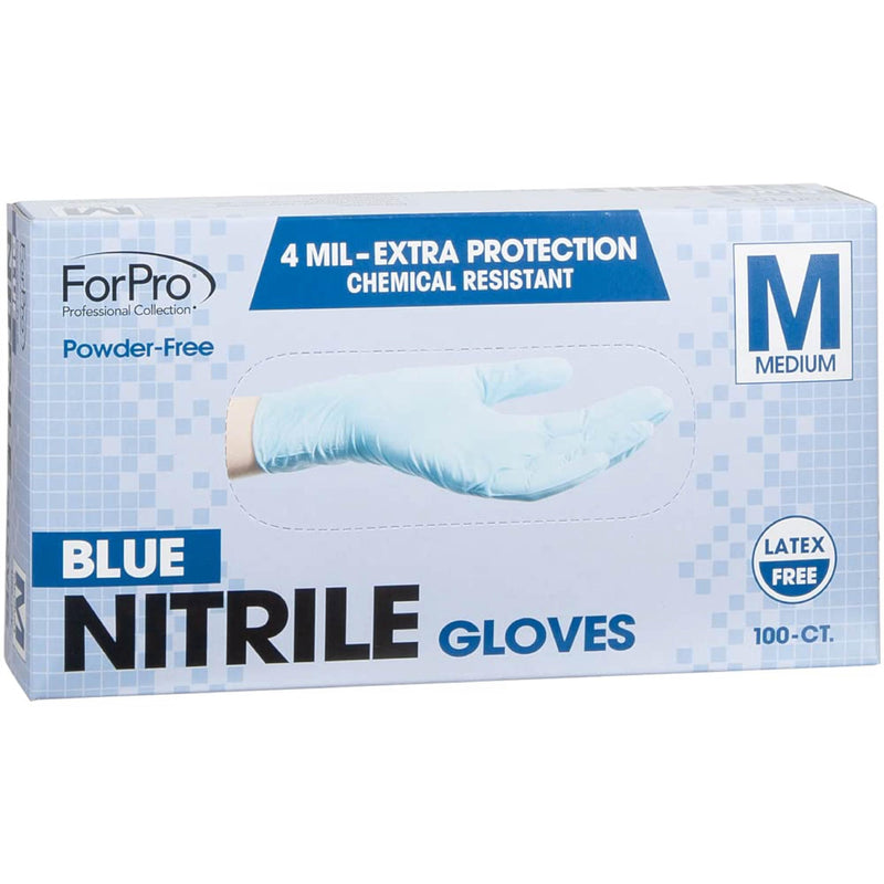 ForPro Professional Collection Disposable Nitrile Gloves, Chemical Resistant, Powder-Free, Latex-Free, Non-Sterile, Food Safe, 4 Mil, Blue, Medium, 100-Count Medium (Pack of 100)
