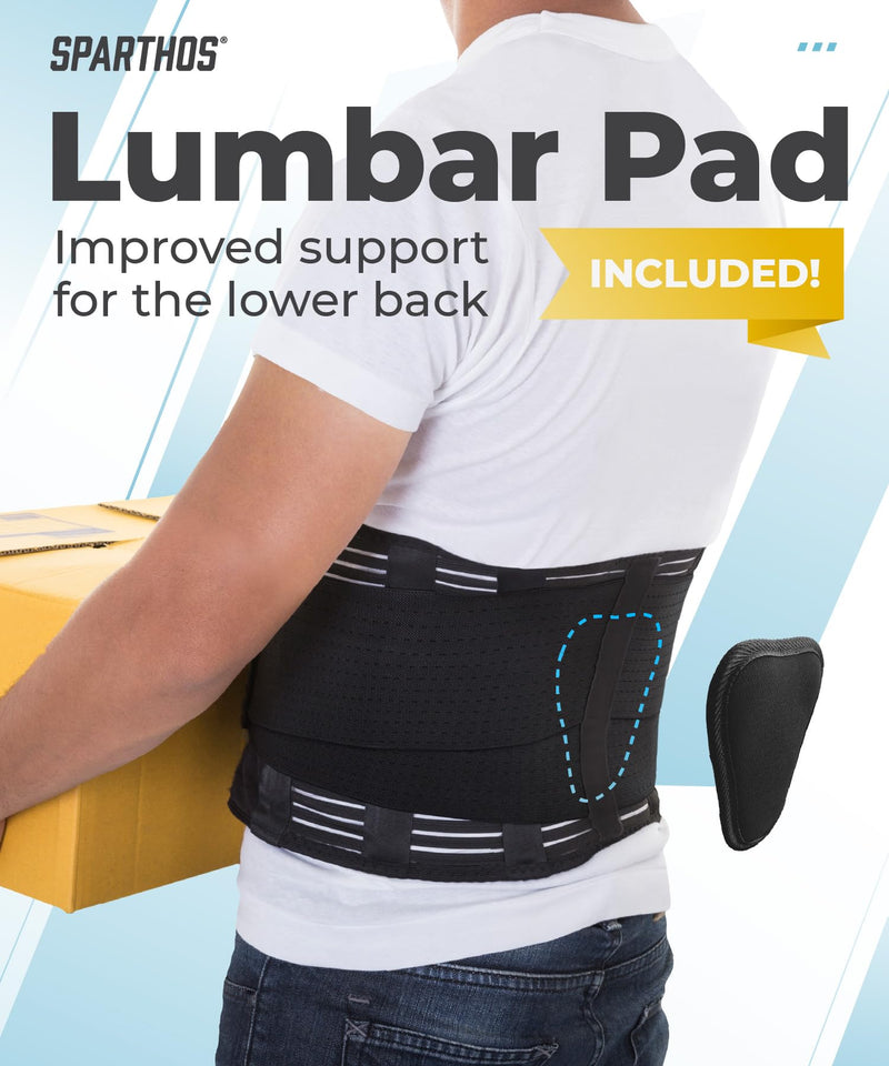 Sparthos Back Brace for Lower Back Pain - Immediate Relief from Sciatica, Herniated Disc, Scoliosis - Breathable Design With Lumbar Support Pad - For Home & Lifting At Work - For Men & Women - (Large) Large (Pack of 1) Black
