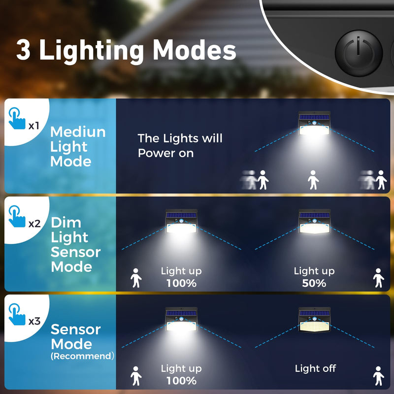 Peasur [6 Packs] Solar Lights Outdoor Motion Sensor Solar Security Lights Waterproof with 3 Lighting Modes Solar Powered Wall Lights Outside for Garden Fence Yard Deck Black 6 Pack