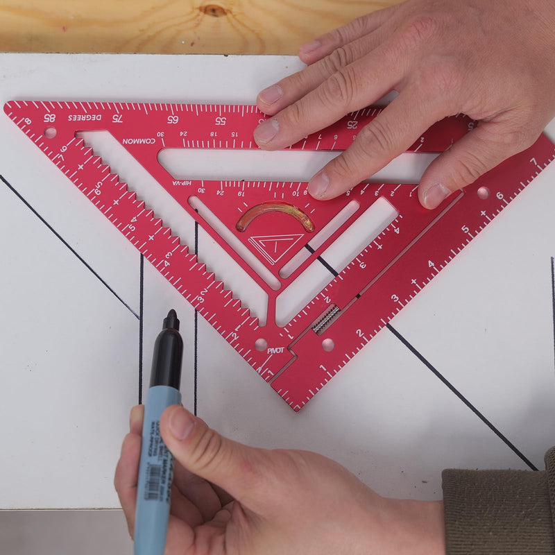 Shefave 8.3" Rafter Square with Jig Block,Rotating Fence Rafter Square for Flatwork, CNC Aluminum Woodworking Triangle Square, High Precision Framing Square for Carpenters & Metal Workers (Red) Red
