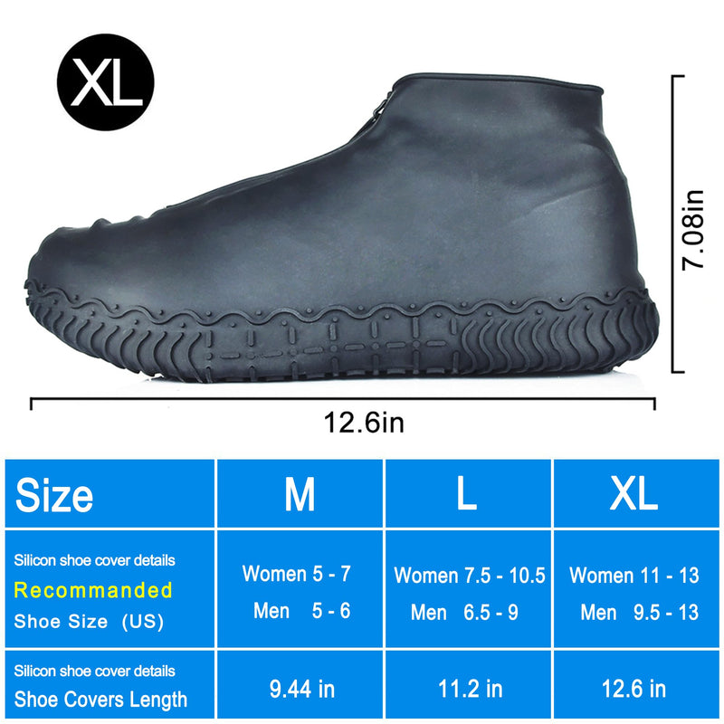 Silicone Waterproof Shoe Covers, Upgrade Reusable Overshoes with Zipper, Resistant Rain Boots Non-Slip Washable Protection for Women, Men (XL (Women 11-13, Men 9.5-13), Black) XL (Women 11-13, Men 9.5-13)
