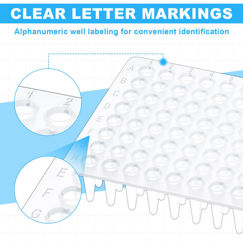 0.2ml 96-Well PCR Plates, Non-Skirted, Clear Polypropylene PCR Plate, 10 Plates Ultra-Thin Wall Tubes, DNase/RNase Free 0.2mL