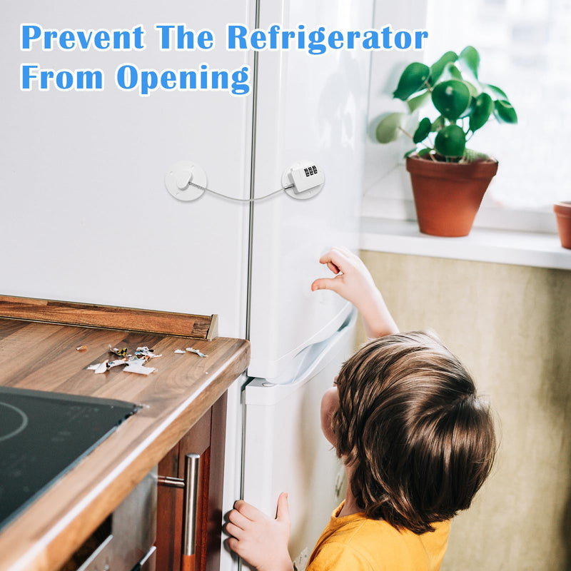 4PCS Refrigerator Locks Combination, Drill-Free Refrigerator Door Lock Fridge Lock Combination with Password, Mini Digital Refrigerator Lock for Freezer Door Lock (White) White