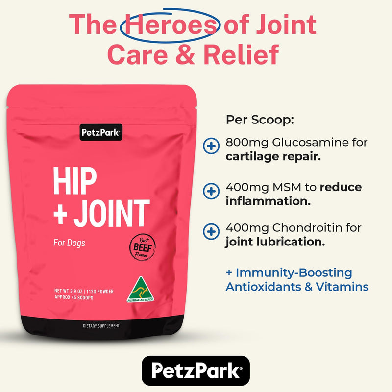 Glucosamine for Dogs - Hip & Joint Support Powder with Chondroitin & MSM - Arthritis Pain Relief, Hip Dysplasia Treatment - 800mg Glucosamine - 45 Scoops 3.9 oz - PawsPlanet Australia