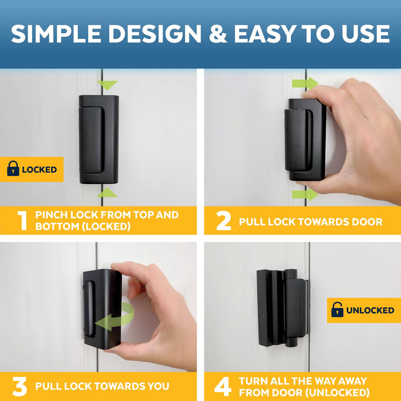 Dwell+Good Door Locks (2-Pack) - Easy To Install Aluminum Home Security Door Locks for Front Door - Child Proof Door Lock for Kids Safety - Withstand 800 lb of Force & Tamper Proof Top Door Lock Latch 2 Pack Black - NewNest Australia