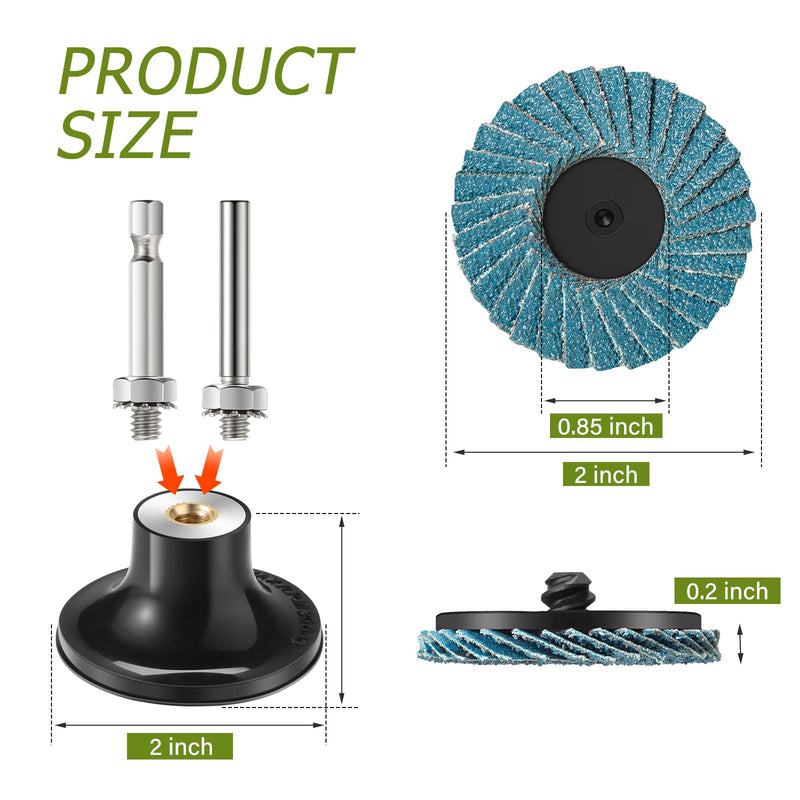 Chengu 48 Piece 2 Inch Die Grinder Flap Disc with Disc Pad Holder Flap Discs Surface Conditioning for Angle Grinder Sanding, Stock and Rust Removal, Finishing, Grinding, Deburring(80 Grit Style) 80 Grit Style