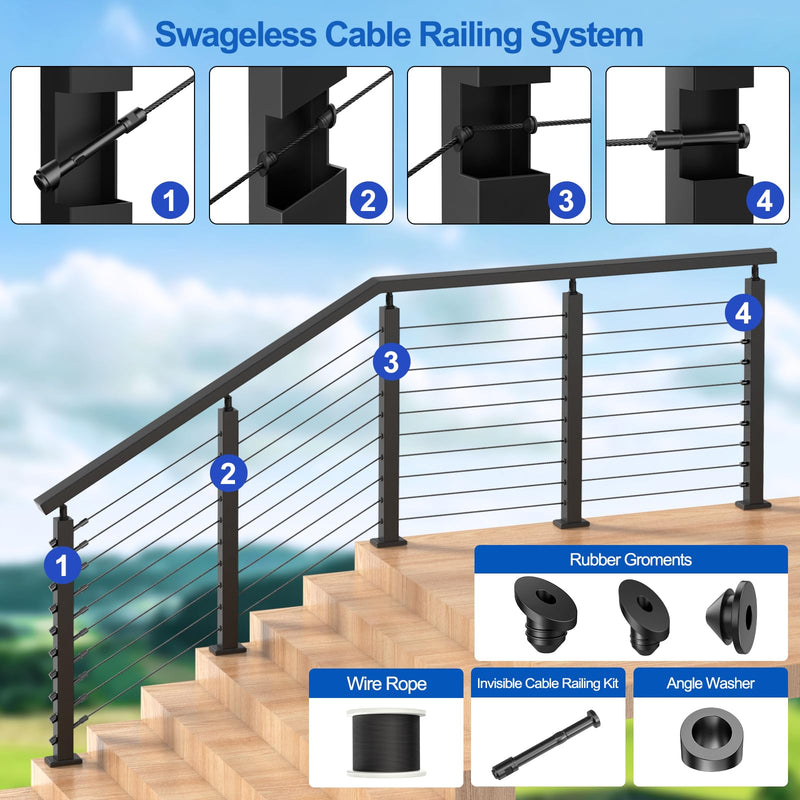 BLIKA 20 Pack 3/16" Black Swageless Invisible Cable Railing Kits 3/16"