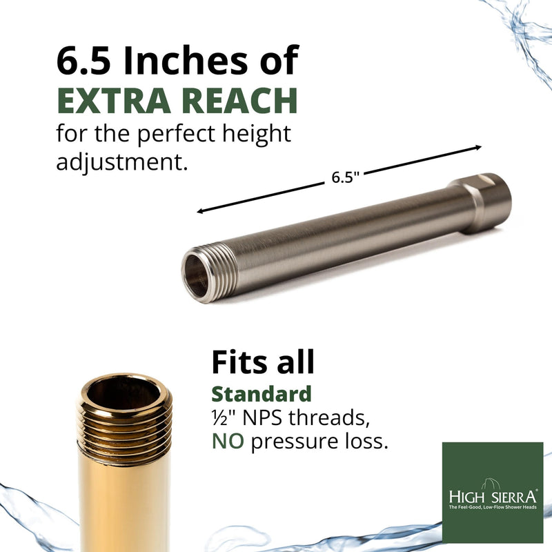 High Sierra® Solid Lead-Free Metal 6″ Shower Arm Extension. Lowers height of fixed and handheld shower heads. Will support the Weight of Handheld and Combination Shower heads - Matte Black