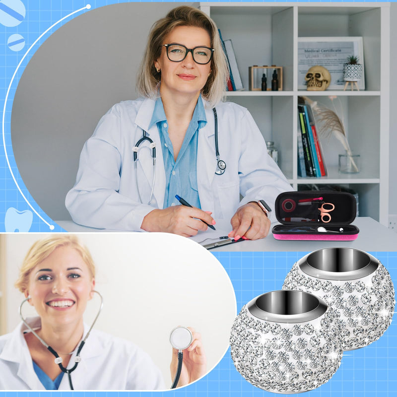 Bling Stethoscope Case Kit 3 Pcs Protective Stethoscope Carrying Case with Rhinestone Charms, Cute Nurse Accessories Gift for Nursing, Portable Organizer Storage(Pink) Pink