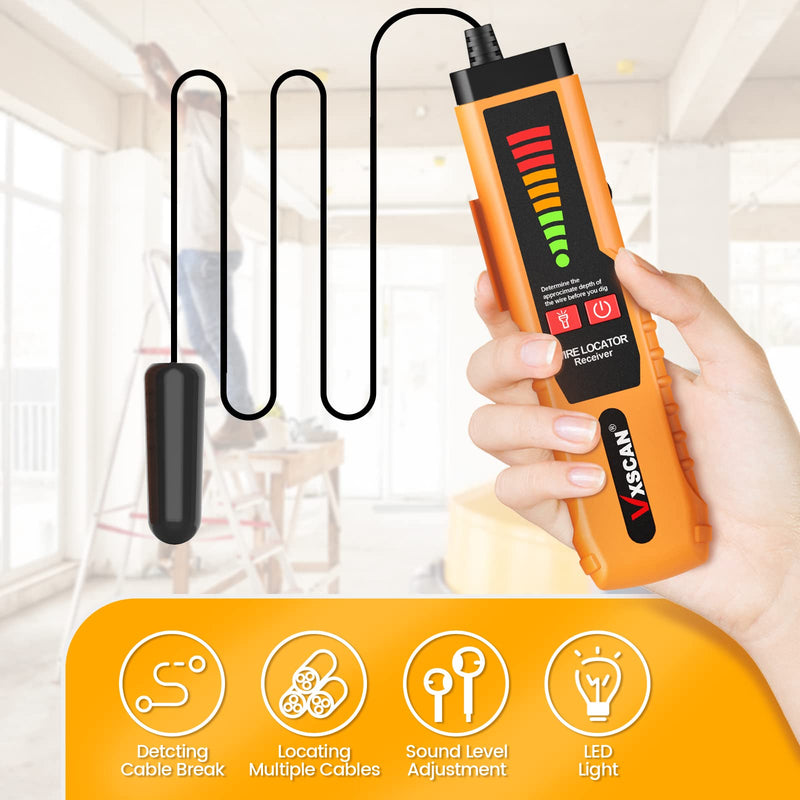 Underground Wire Tracer, VXSCAN F04 Underground Wire Locator Tone Generator Kit and Probe with Earphone Cable Tester for Locating Breakage Cables Irrigation Wires Pet Fence