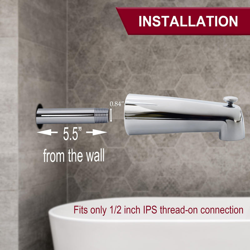 Westbrass 7" Diverter Tub Spout, Polished Chrome, E507D-1F-26