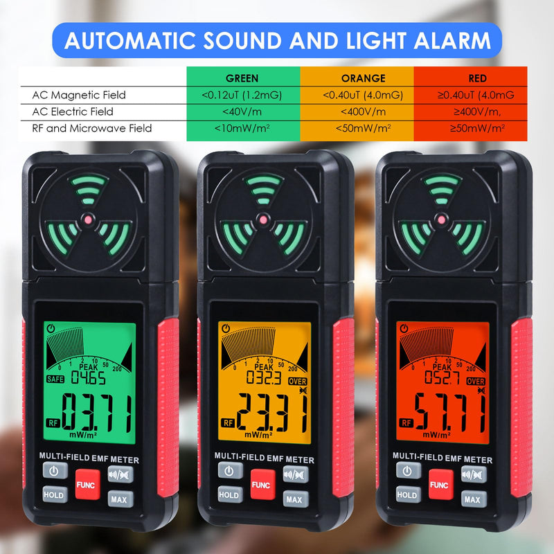 EMF Meter EMF Detector 3-in-1 Portable Electromagnetic Field Radiation Detector for EF, RF, MF, WiFi Signal, Handheld EMF Tester Digital LCD with Alarm for Home, Office, Outdoor