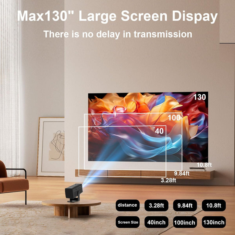 [Smart Projector with Apps] 4K Supported Mini Projector with Wifi and Bluetooth, XENPONAD Movie Projector for Bedroom Celling Camping & Outdoor Use, Portable Projector with Speaker, Auto Keystone black