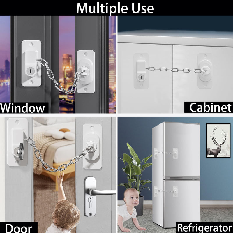 CMINGJ (6 Pack) Child Safety Locks, Adjustable Refrigerator Lock with Keys, for Fridge, Door, Drawers, Toilet and Child Safety Cabinet Lock, door lock, window lock for Kids and Toddlers (White) 6 pack