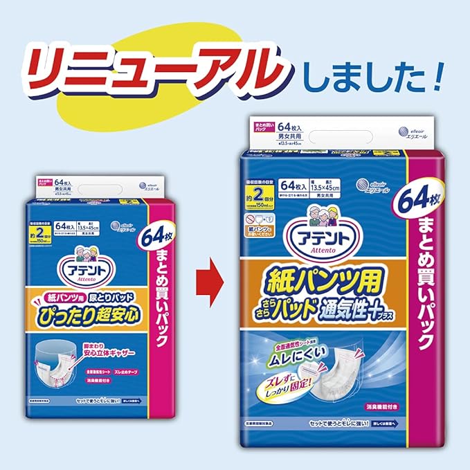 Attento Disposable Adult Diaper, Incontinence Absorbent Pads, Double Absorption, 64 Sheets, Smooth, Breathability Plus, Large Capacity - NewNest Australia