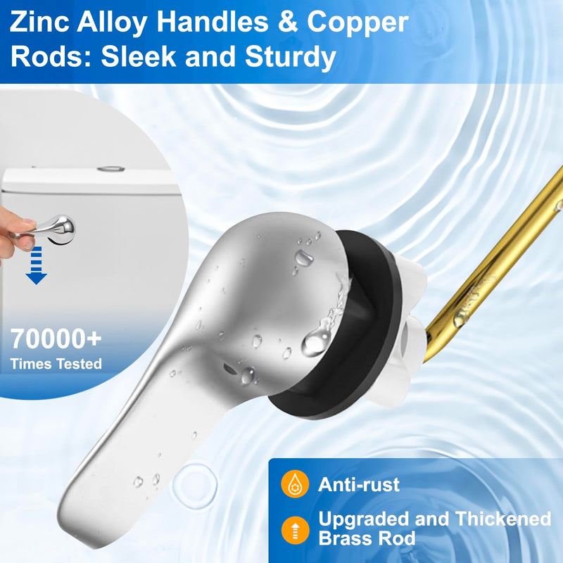 Toilet Handle Replacement Kit, Front Universal Toilet Flush Handle, Zinc Alloy Toilet Handle Lever with H2 Brass Arm, Compatible with American Standard/Mansfield Toilet