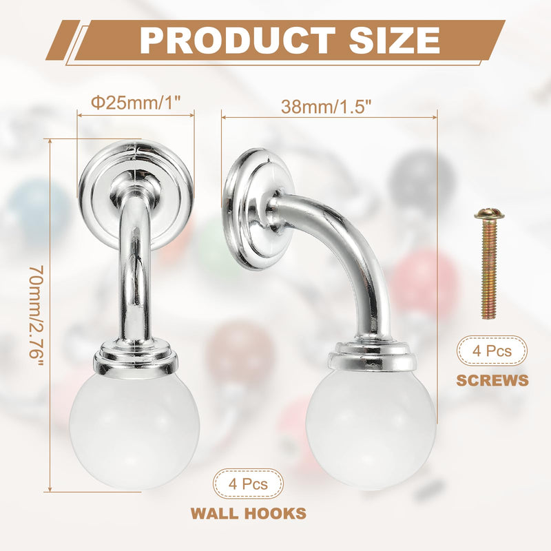 uxcell 4 Pcs Wall Hooks, Ceramic Drawer Door Cabinet Single Hook Handle Shoe Cabinets Wardrobe Door Hooks Handles for Hanging Clothes Keys Hats Backpacks, White