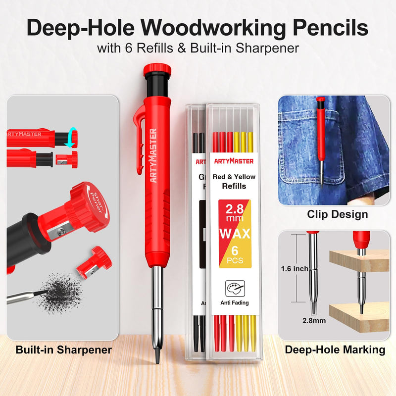 7 inch Carpenter Square, 1/16" Precision Hole Scribing Square Tools, 0-90° Aluminum Alloy Rafter Square, Woodworking Square with Stair Gauge & Carpenter Pencils 12 Refills AM13F Imperial: 7 inch Square+Pencil+Stair Gauge US