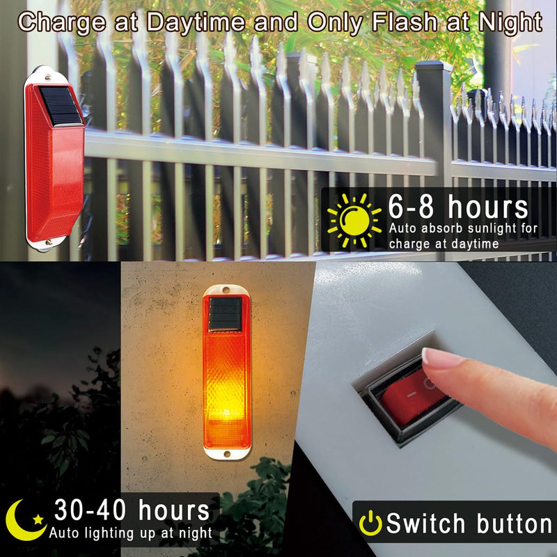 Aolyty Solar Strobe Warning Light LED Warning Lamp 4-Pack Super Bright IP54 Waterproof Light Control Flashing Beacon Barricade Construction Safety Road Signs Flash Traffic Lights (Red) Red