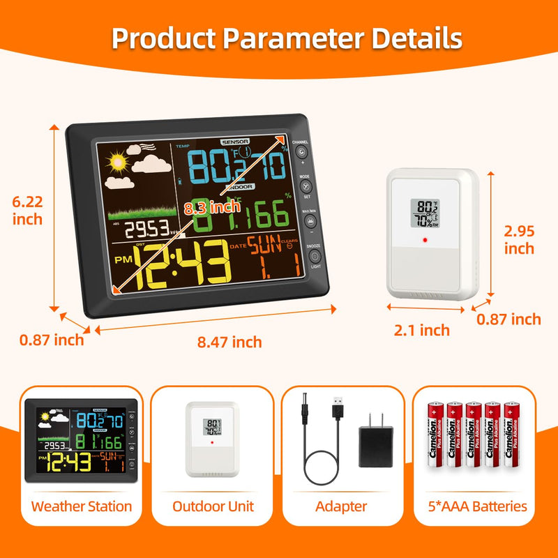 DOOMAY Weather Stations Wireless Indoor Outdoor Thermometer Monitor,Display Digital Hygrometer with Alarm,Barometric Pressure,Forecast Station with Calibration Temperature and Humidity Function