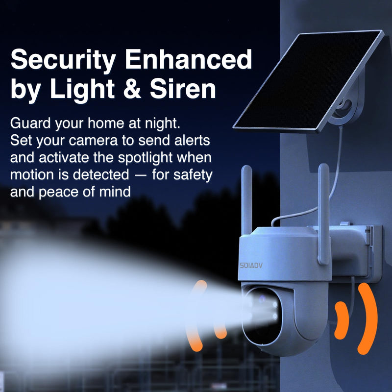 SOIADV Solar Camera for Home Security-2.4G WiFi Outdoor 2K Camera Wireless Battery Powered with Solar Panel, 360° Viewing, Two-Way Talk, Color Night Vision, with SD Storage, SC03W